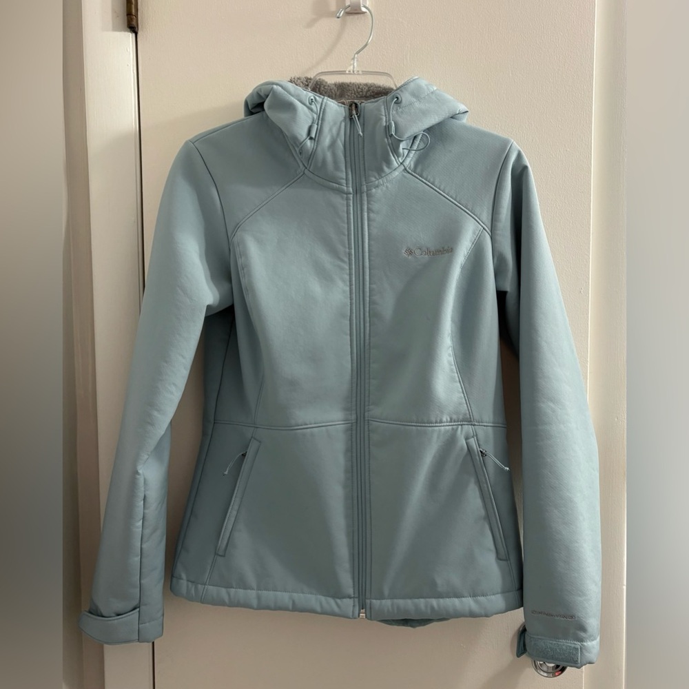 Columbia Omni-wind Block Women's Aqua Blue Sherpa lined Hooded Jacket Sz M